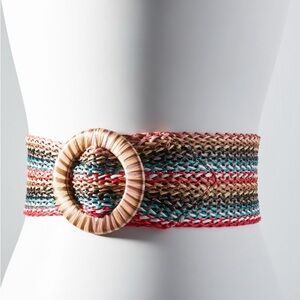 Anthropologie Colorful Rafia Belt with Round Buckle